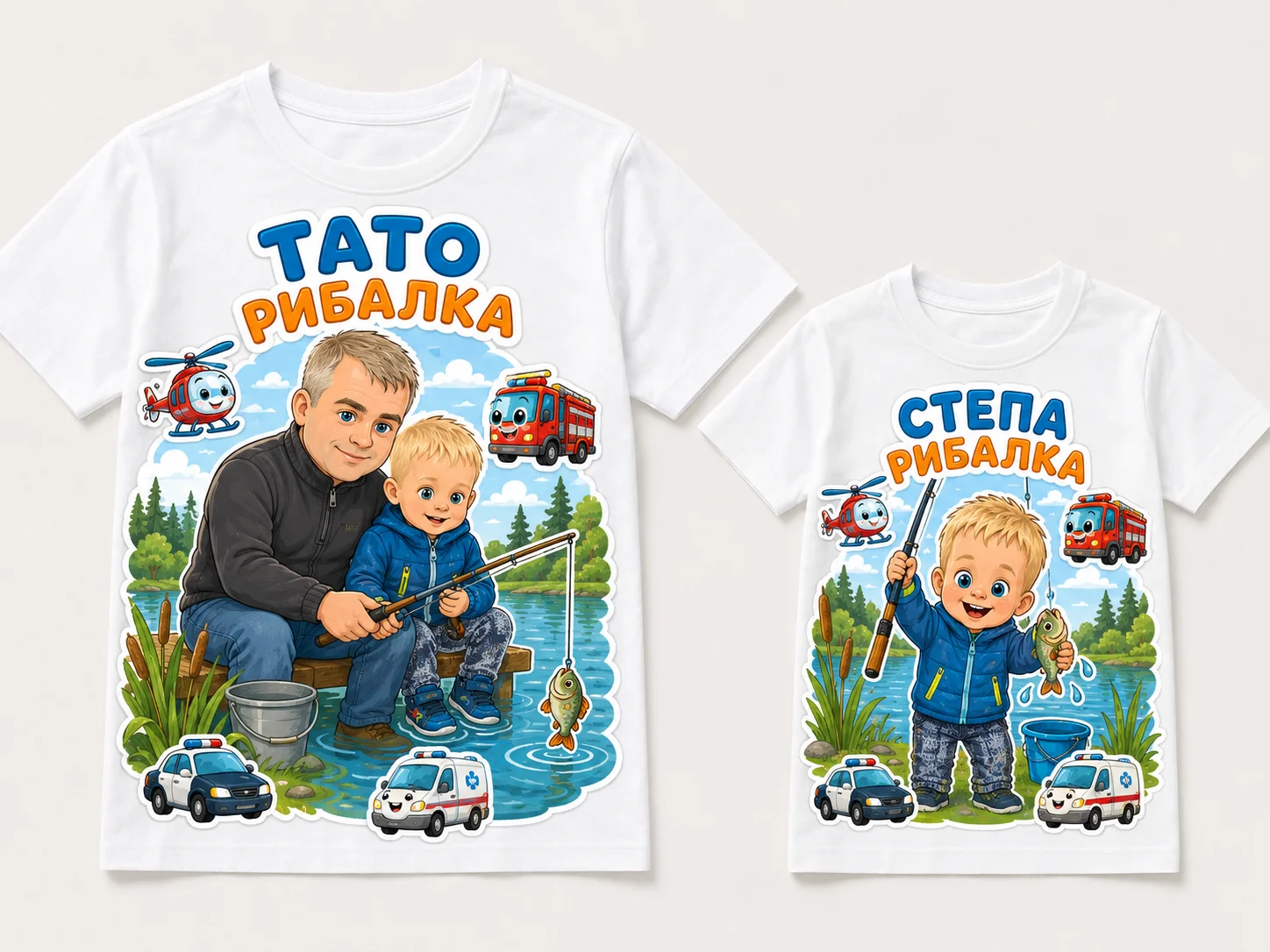 DTF принт 'Тато рибалка' на дитячих футболках